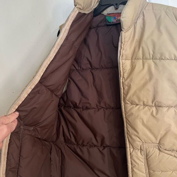 Tan Sleeveless Puffer Vest with Quilted Design and Stand-Up Collar - Picture 2 of 6